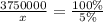 \frac{3750000}{ x} = \frac{100\%}{5 \%}