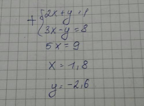 2x+y=1 и 3x-y=8 решить алгебраического сложения