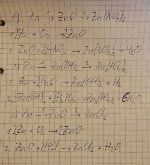 Слова​ заменить знаками, написать реакции,указать тип реакций, назвать продуктыцинк–оксид​ цинка–нит