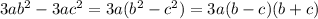 3ab^2-3ac^2=3a(b^2-c^2)=3a(b-c)(b+c)