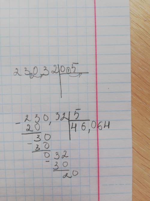 Решение столбиком 23,032:0,5