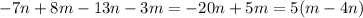 -7n+8m-13n-3m=-20n+5m=5(m-4n)