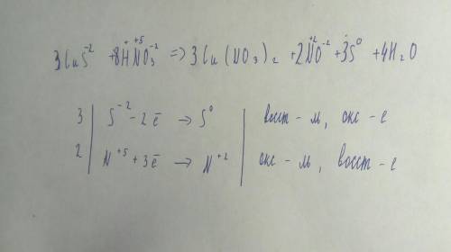 35б. Составить электронный баланс CuS + HNO3 > Cu(NO3)2+NO+S+H2O