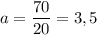 a = \dfrac{70}{20} = 3,5