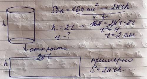 Данный цилиндр, площадь боковой поверхности которого равна 16π см2. Высота цилиндра в два раза больш
