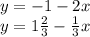 y = -1-2x\\y = 1 \frac{2}{3} - \frac{1}{3}x