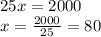 25x=2000\\x=\frac{2000}{25}=80