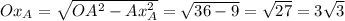 Ox_{A}=\sqrt{OA^{2}-Ax_{A}^{2} }=\sqrt{36-9} =\sqrt{27} =3\sqrt{3} \\