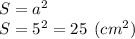 S=a^2\\S=5^2 = 25 \:\: (cm^2)