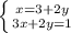 \left \{ {{x=3+2y} \atop {3x+2y=1}} \right.