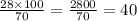 \frac{28 \times 100}{70} = \frac{2800}{70 } = 40