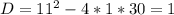 D= 11^{2} - 4*1*30=1