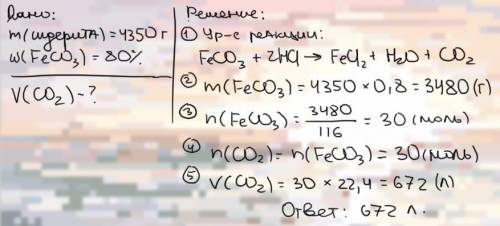 Какой объем (л) (н.у) оксида углерода выделится при взаимодействии соляной кислоты с 4350 г минерала