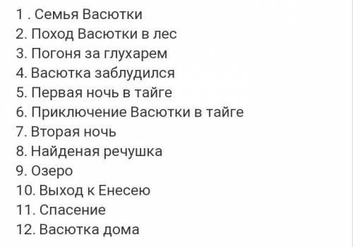 завтра сдавать!!План по рассказу Васюткино озеро 12-14 пунктов