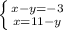 \left \{ {{x-y=-3 } \atop {x=11-y}} \right.