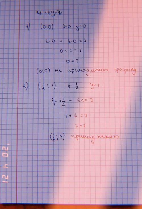 Не выполняя построение графика уравнения 2х+6у=7 выберите из данных утверждений верные 1.График прох