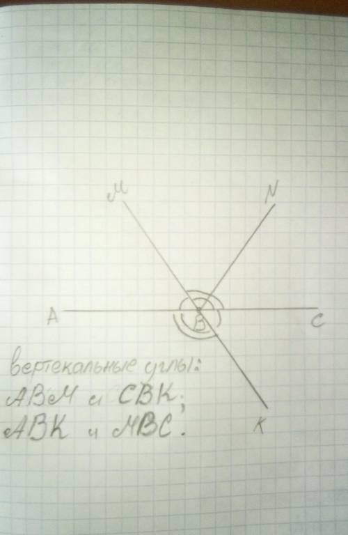 Постройте луч ВК-продолжение луча ВМ, и назовите все образованные пары вертикальных углов