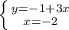 \left \{ {{y=-1+3x} \atop {x=-2}} \right.