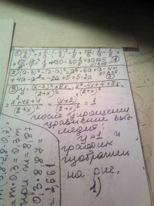 люди добрые! 1. ( 1/2 )³ + 3 целых 1/3 : ( - 1/3 )² Варианты ответа: 1) 30,125 2) 10,5 3) -29,125 4