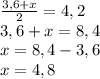 \frac{3,6 + x}{2} = 4,2\\3,6 + x = 8,4\\x = 8,4 - 3,6\\x = 4,8