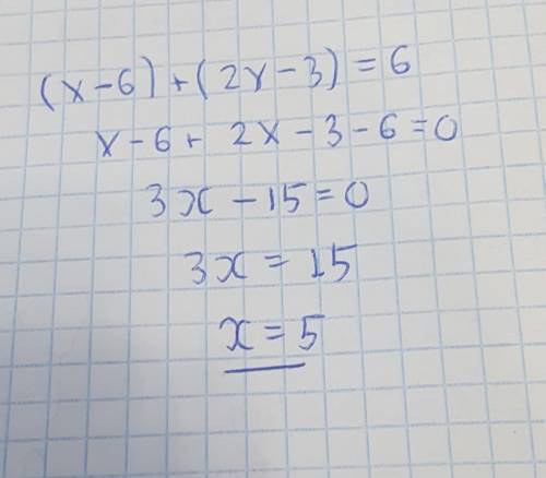 Найдите корень уравнения (х-6)+(2х-3)=6​