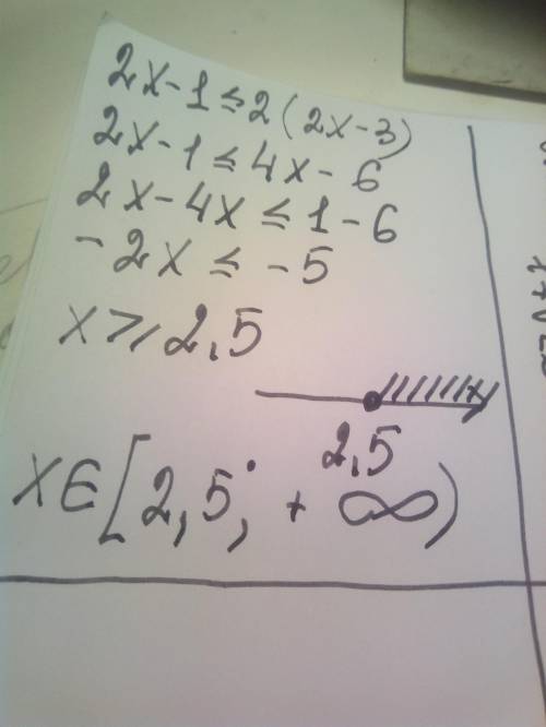 3. Решите неравенство: 2х – 1 ≤ 2(2х – 3)