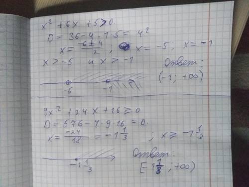 Решите квадратные неравенства: х² +6x +5>0 9х² +24x +16≥0