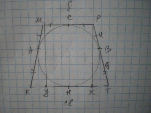 У рівнобічну трапецію вписано коло. Знайдіть площу трапеції, якщо бічна сторона точкою дотику ділить