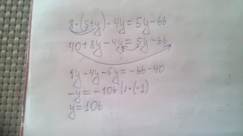 решить уравнения 6класс 8×(5+y)-4y=5y-66​