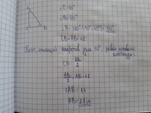 Один из острых углов прямоугольного треугольника равен 60 ° , а сумма короткого катета и гипотенузы