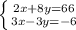 \left \{ {{2x+8y=66} \atop {3x-3y=-6}} \right.