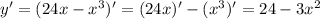 y' = (24x - x^{3})' = (24x)' - (x^{3})' = 24 - 3x^{2}