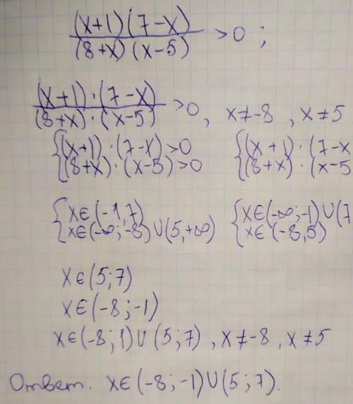 (x+1)(7-x)/(8+x)(x-5 >0​решите неравенство