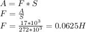 A=F*S\\F=\frac{A}{S} \\F=\frac{17*10^{3} }{272*10^{3} } =0.0625 H