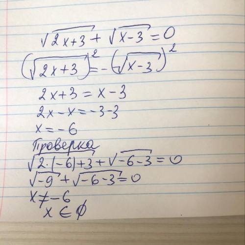 Корень из (2x+3) + корень из (x-3) = 0. С решением