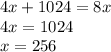 4x+1024=8x\\4x=1024\\x=256