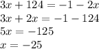 3x+124=-1-2x\\3x+2x=-1-124\\5x=-125\\x=-25\\