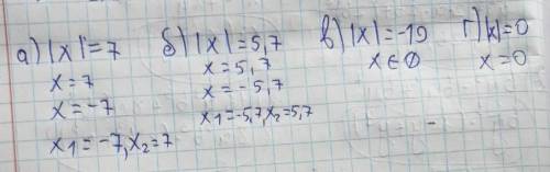 A) | x |=7 Б) | x |=5,7 В) | x |=-19 Г) | x |=0