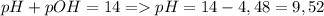 pH+pOH=14 = pH=14-4,48=9,52