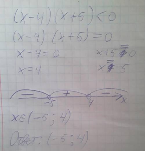 Решите п1) (х - 4) (х + 5) < 0; решите неравенство используя метод интервала​