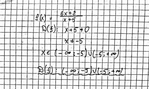 Найдите область определения функции y = (6x+2)/(x+5) (знак /- дробная черта)