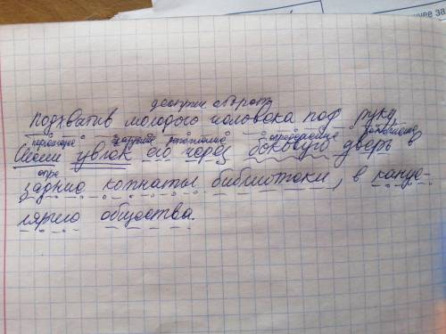 указать все члены предложения)Подхватив молодого человека под руку, Шени увлёк его через боковую две