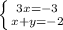 \left \{ {{3x = -3} \atop {x + y = -2}} \right.