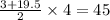 \frac{3 + 19.5}{2} \times 4 = 45