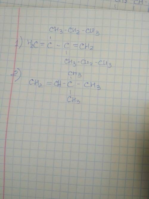 Напишите структурные формулы Буду очень благодарна! 1) 2,3-дипропил-1,3-бутадиен 2) 3,3-димедил-1-бу