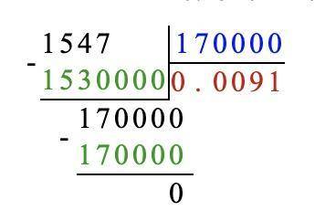 А) 0,1547 : 17; б) 3,6 : 0,08 ; в) 3 : 4. г) 65,78 : 1000 д) 36 : 0,01; е) 0,68 : 0,01 в столбик стр