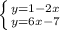 \left \{ {{y=1-2x} \atop {y=6x-7}} \right.