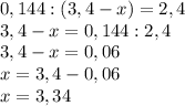 0,144:(3,4-x)=2,4\\3,4-x=0,144:2,4\\3,4-x=0,06\\x=3,4-0,06\\x=3,34