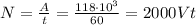 \[N = \frac{A}{t} = \frac{{118 \cdot 10^3 }}{{60}} = 2000Vt\]