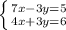 \left \{ {{7x - 3y = 5} \atop {4x + 3y = 6}} \right.